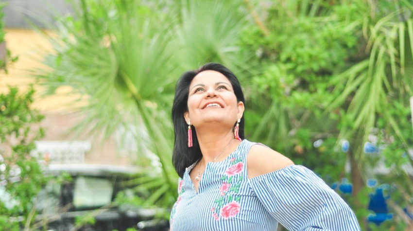 blue striped dress and statement earrings + style link up party