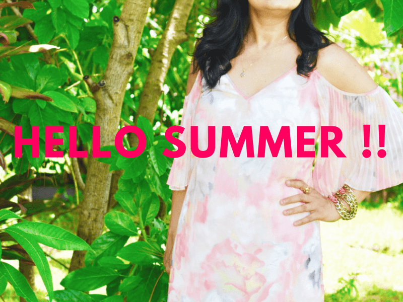 Peach floral cold shoulder dress and hello summer