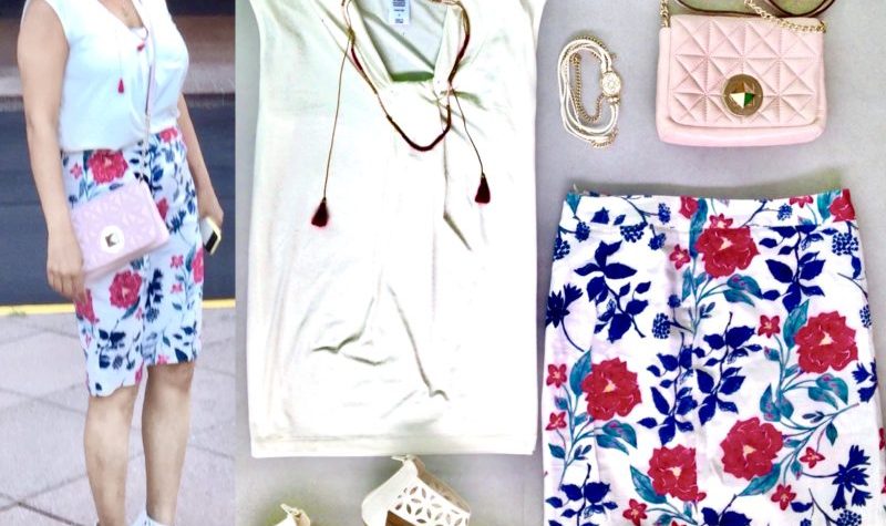 white floral skirt and shopping with sisters