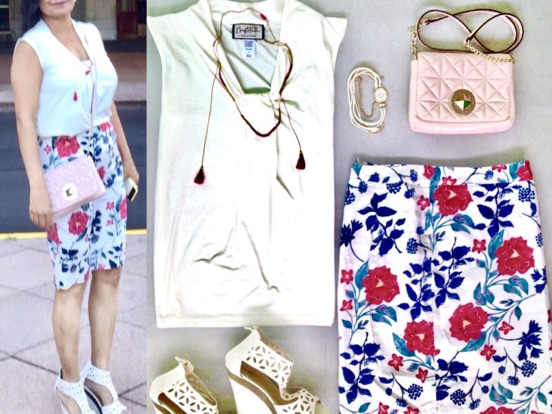 white floral skirt and shopping with sisters