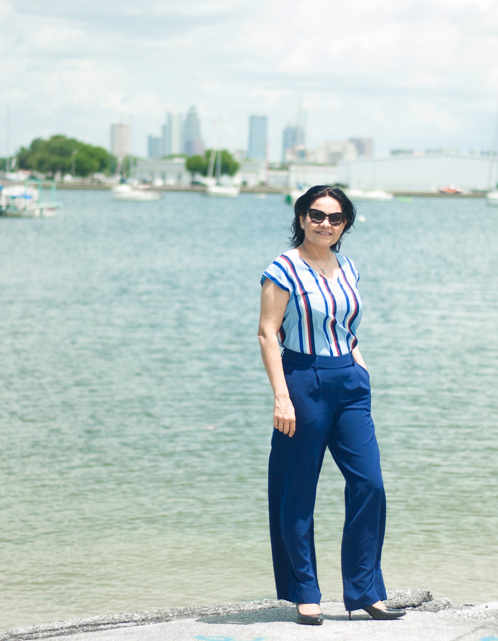 navy blue pants high waist pants wide leg pants comfortable pumps 